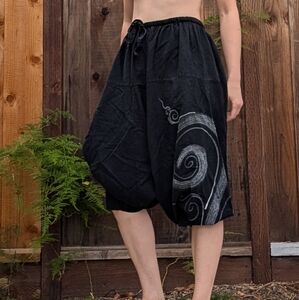 Black Harem Pants with Hand Painted White Swirl Design